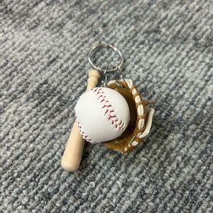 Baseball Keychain Wooden Bat & Leather Stitched Thread Glove Mit and Ball✨